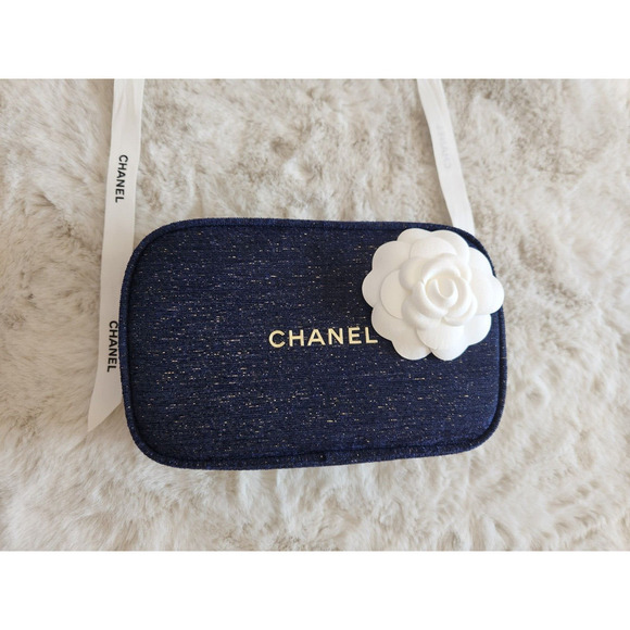 New CHANEL 2023 Pouch Camellia Flower Glittered Ribbon Box Bag Denim - Picture 13 of 16
